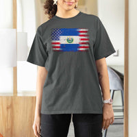 El Salvador American Flag T Shirt For Women Distressed Grunge USA Salvadoran Pride - Wonder Print Shop