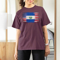 El Salvador American Flag T Shirt For Women Distressed Grunge USA Salvadoran Pride - Wonder Print Shop