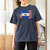El Salvador American Flag T Shirt For Women Distressed Grunge USA Salvadoran Pride - Wonder Print Shop