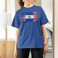 El Salvador American Flag T Shirt For Women Distressed Grunge USA Salvadoran Pride - Wonder Print Shop