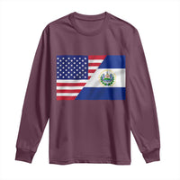 El Salvador American Flag Long Sleeve Shirt Salvadoran USA Pride Heritage Roots - Wonder Print Shop
