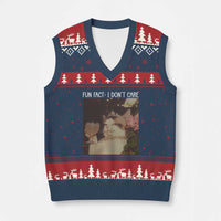 Cat Meme V-Neck Knit Sweater Vest Fun Fact I Dont Care Funny Saying Quote - Wonder Print Shop