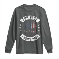 Fun Fact I Dont Care Long Sleeve Shirt Retro US Flag Skull Skeleton Funny Saying Quote