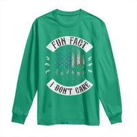 Fun Fact I Dont Care Long Sleeve Shirt Retro US Flag Skull Skeleton Funny Saying Quote