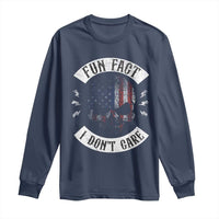 Fun Fact I Dont Care Long Sleeve Shirt Retro US Flag Skull Skeleton Funny Saying Quote