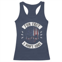 Fun Fact I Dont Care Racerback Tank Top Retro US Flag Skull Skeleton Funny Saying Quote