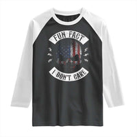 Fun Fact I Dont Care Raglan Shirt Retro US Flag Skull Skeleton Funny Saying Quote