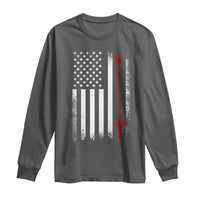 American Flag Rosary Catholic Cross Long Sleeve Shirt