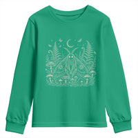 Mothman Youth Sweatshirt Vintage Cryptid Graphic Gothic Forest Moth Mushroom Folklore Gift