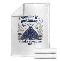 Funny Mothman Throw Blanket I Wonder If Mothman Thinks About Me Too Cryptid Weirdcore