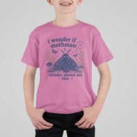 Funny Mothman T Shirt For Kid I Wonder If Mothman Thinks About Me Too Cryptid Weirdcore