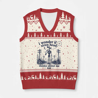Funny Siren Head V-Neck Knit Sweater Vest I Wonder If Siren Head Thinks About Me Too Weirdcore Cryptid Lovers