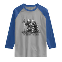 Tummy Hurts Funny Medieval Knight Raglan Shirt Dark Fantasy Meme