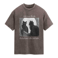 Funny Cat Washed Cotton T-Shirt I Do Not Think Therefore I Do Not Am Goth Emo Grunge Witchy