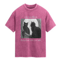 Funny Cat Washed Cotton T-Shirt I Do Not Think Therefore I Do Not Am Goth Emo Grunge Witchy
