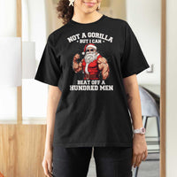 Funny Muscle Santa T Shirt For Women Not A Gorilla But I Can Beat Off 100 Men Bodybuilder Christmas - Wonder Print Shop