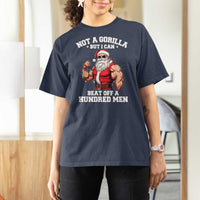 Funny Muscle Santa T Shirt For Women Not A Gorilla But I Can Beat Off 100 Men Bodybuilder Christmas - Wonder Print Shop