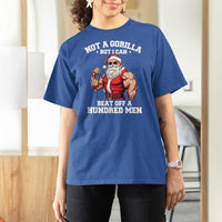 Funny Muscle Santa T Shirt For Women Not A Gorilla But I Can Beat Off 100 Men Bodybuilder Christmas - Wonder Print Shop