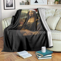 Funny Black Christmas Throw Blanket Vintage Mona Lisa Afro Santa Da Vinci Xmas - Wonder Print Shop
