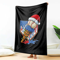 Christmas Baseball Ice Cream Drip Throw Blanket Santa Sports Player Xmas Light Boys Baseball Bat - Wonder Print Shop