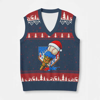 Xmas Baseball Ice Cream Drip V-Neck Knit Sweater Vest Santa Sports Player Xmas Light Boys Baseball Bat - Wonder Print Shop