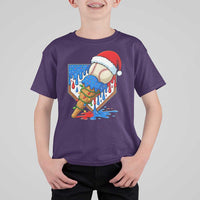 Christmas Baseball Ice Cream Drip T Shirt For Kid Santa Sports Player Xmas Light Boys Baseball Bat - Wonder Print Shop