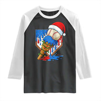Christmas Baseball Ice Cream Drip Raglan Shirt Santa Sports Player Xmas Light Boys Baseball Bat - Wonder Print Shop