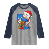 Christmas Baseball Ice Cream Drip Raglan Shirt Santa Sports Player Xmas Light Boys Baseball Bat - Wonder Print Shop