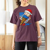 Christmas Baseball Ice Cream Drip T Shirt For Women Santa Sports Player Xmas Light Boys Baseball Bat - Wonder Print Shop