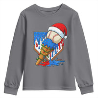 Christmas Baseball Ice Cream Drip Youth Sweatshirt Santa Sports Player Xmas Light Boys Baseball Bat - Wonder Print Shop