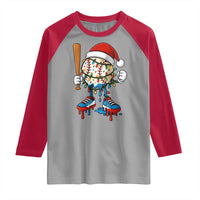 Christmas Baseball Ice Cream Drip Raglan Shirt Santa Sports Xmas Baseball Player - Wonder Print Shop