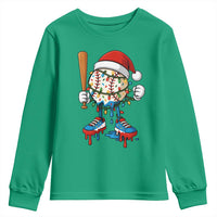 Christmas Baseball Ice Cream Drip Youth Sweatshirt Santa Sports Xmas Baseball Player - Wonder Print Shop