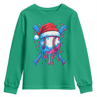 Christmas Baseball Ice Cream Drip Youth Sweatshirt Santa Sports Xmas Light Boys Sprinkles Baseball Bat - Wonder Print Shop
