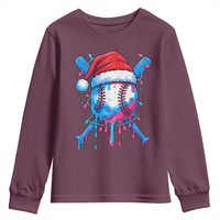Christmas Baseball Ice Cream Drip Youth Sweatshirt Santa Sports Xmas Light Boys Sprinkles Baseball Bat - Wonder Print Shop