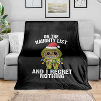 Funny Christmas Throw Blanket On the Naughty List I Regret Nothing Kawaii Bubu - Wonder Print Shop