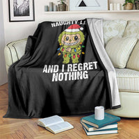 Funny Christmas Throw Blanket On the Naughty List I Regret Nothing Kawaii Bubu - Wonder Print Shop