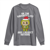 Funny Christmas Long Sleeve Shirt On the Naughty List I Regret Nothing Kawaii Bubu - Wonder Print Shop