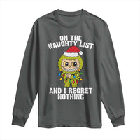 Funny Christmas Long Sleeve Shirt On the Naughty List I Regret Nothing Kawaii Bubu - Wonder Print Shop