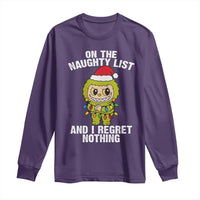 Funny Christmas Long Sleeve Shirt On the Naughty List I Regret Nothing Kawaii Bubu - Wonder Print Shop