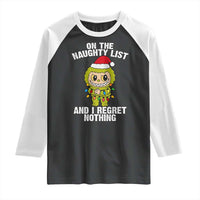 Funny Christmas Raglan Shirt On the Naughty List I Regret Nothing Kawaii Bubu - Wonder Print Shop