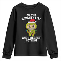 Funny Christmas Youth Sweatshirt On the Naughty List I Regret Nothing Kawaii Bubu - Wonder Print Shop