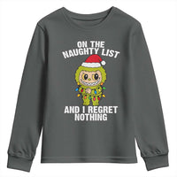 Funny Christmas Youth Sweatshirt On the Naughty List I Regret Nothing Kawaii Bubu - Wonder Print Shop