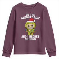 Funny Christmas Youth Sweatshirt On the Naughty List I Regret Nothing Kawaii Bubu - Wonder Print Shop