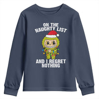Funny Christmas Youth Sweatshirt On the Naughty List I Regret Nothing Kawaii Bubu - Wonder Print Shop