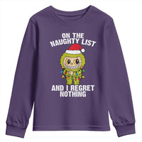 Funny Christmas Youth Sweatshirt On the Naughty List I Regret Nothing Kawaii Bubu - Wonder Print Shop
