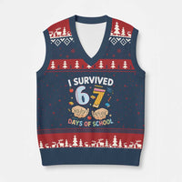 I Survived 67 Days of School Funny Six Seven Meme V-Neck Knit Sweater Vest - Wonder Print Shop