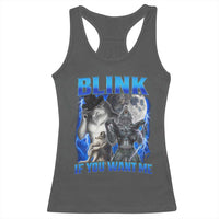 Funny Alpha Wolf Meme Racerback Tank Top Blink If You Want Me Bootleg Cringe Humor - Wonder Print Shop