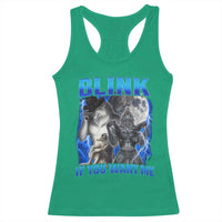 Funny Alpha Wolf Meme Racerback Tank Top Blink If You Want Me Bootleg Cringe Humor - Wonder Print Shop