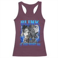 Funny Alpha Wolf Meme Racerback Tank Top Blink If You Want Me Bootleg Cringe Humor - Wonder Print Shop