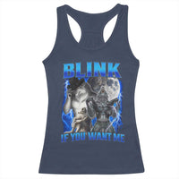 Funny Alpha Wolf Meme Racerback Tank Top Blink If You Want Me Bootleg Cringe Humor - Wonder Print Shop